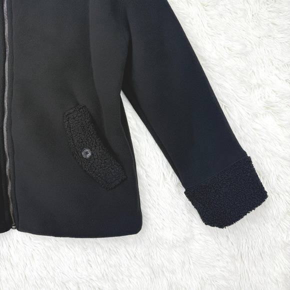 Banana‎ Republic Womens Sherpa Bomber Jacket Size S Petite Black Zip Cozy Winter - Picture 5 of 11